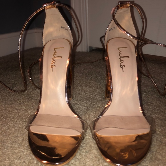 Lulu's Shoes Gold Lace Up Heels With Clear Toe Strap Poshmark